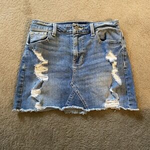 HOLLISTER JUNIOR'S DISTRESSED RAW HEM HIGH-RISE VINTAGE STRETCH SKIRT SIZE 3/w26